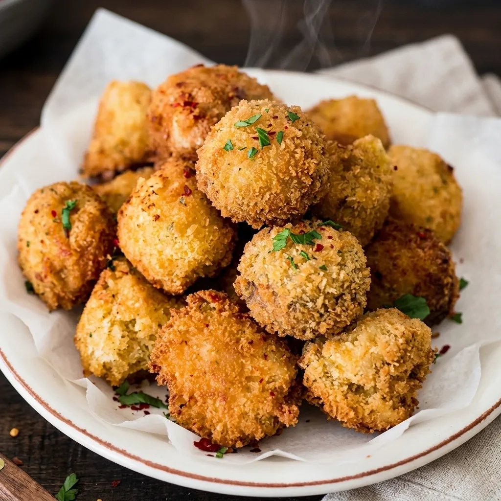 Golden battered mushrooms from the appetizer menu at Seven Sisters Motel & Restaurant, Seven Sisters Falls