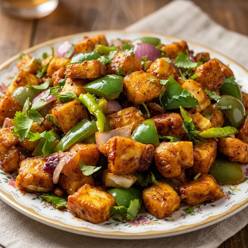 Cheese chilly with paneer and green peppers, served with naan, at Seven Sisters Motel & Restaurant, MB