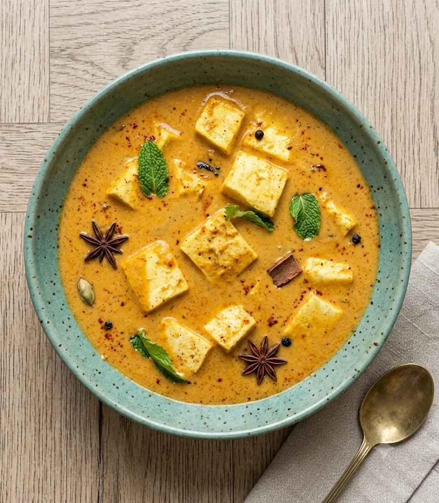 Shahi paneer curry cooked to order at Seven Sisters Motel & Restaurant in Seven Sisters Falls, MB